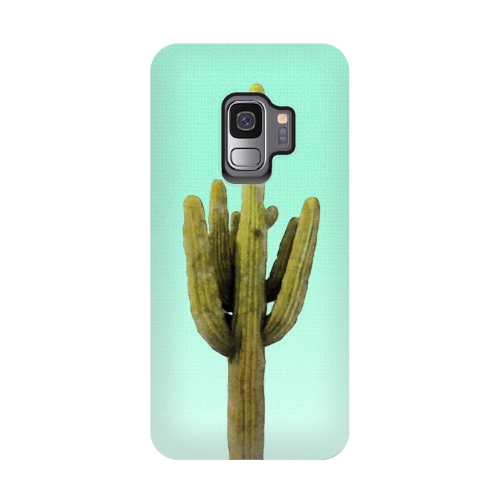 Galaxy S9 StrongFit  Cactus on Cyan Wall by amini54