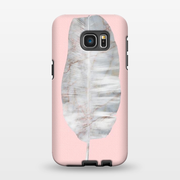 Galaxy S7 EDGE StrongFit  White Marble Banana Leaf on Pink Wall by amini54