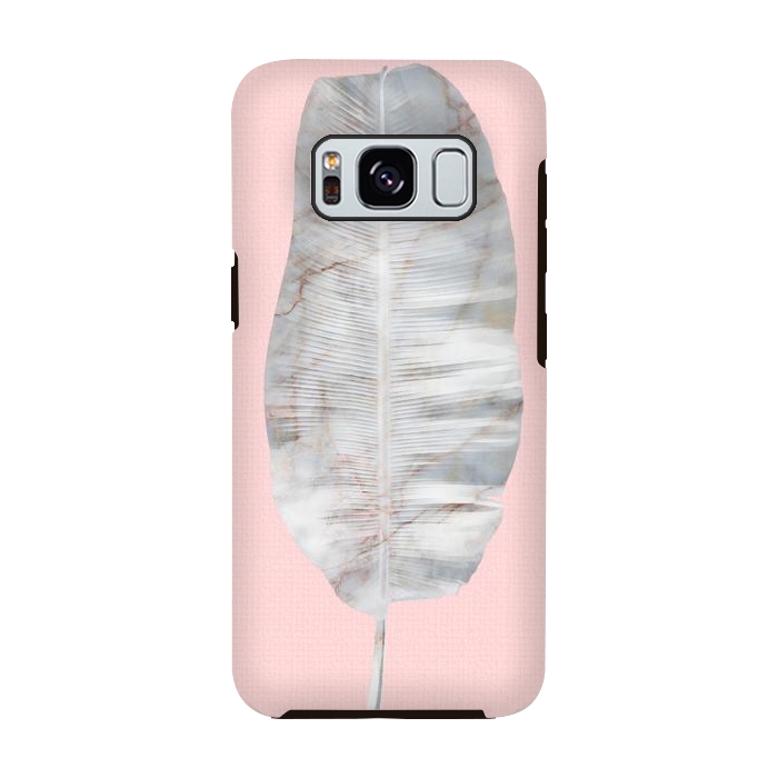 Galaxy S8 StrongFit  White Marble Banana Leaf on Pink Wall by amini54