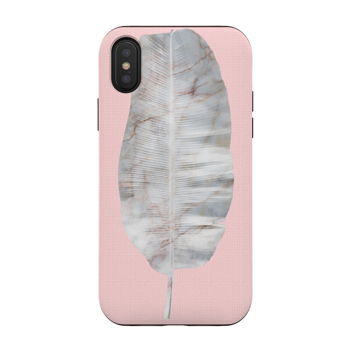 iPhone Xs / X StrongFit  White Marble Banana Leaf on Pink Wall by amini54