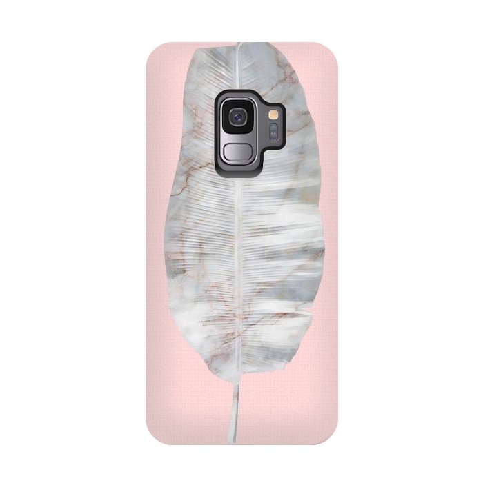 Galaxy S9 StrongFit  White Marble Banana Leaf on Pink Wall by amini54