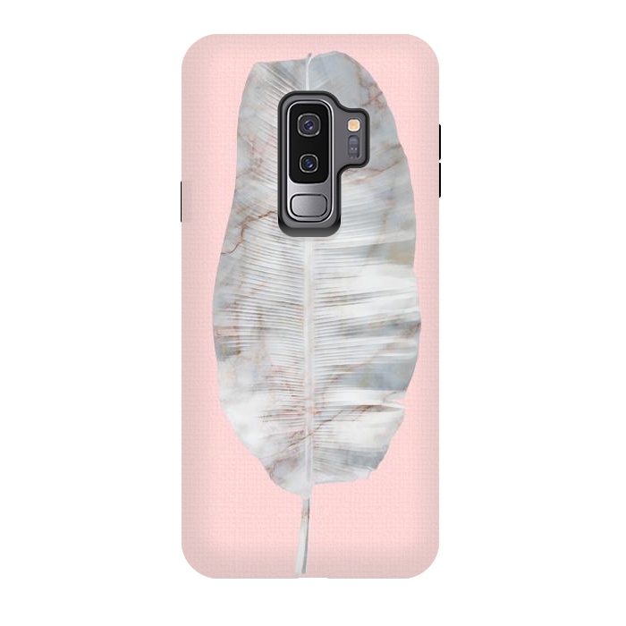 Galaxy S9 plus StrongFit  White Marble Banana Leaf on Pink Wall by amini54