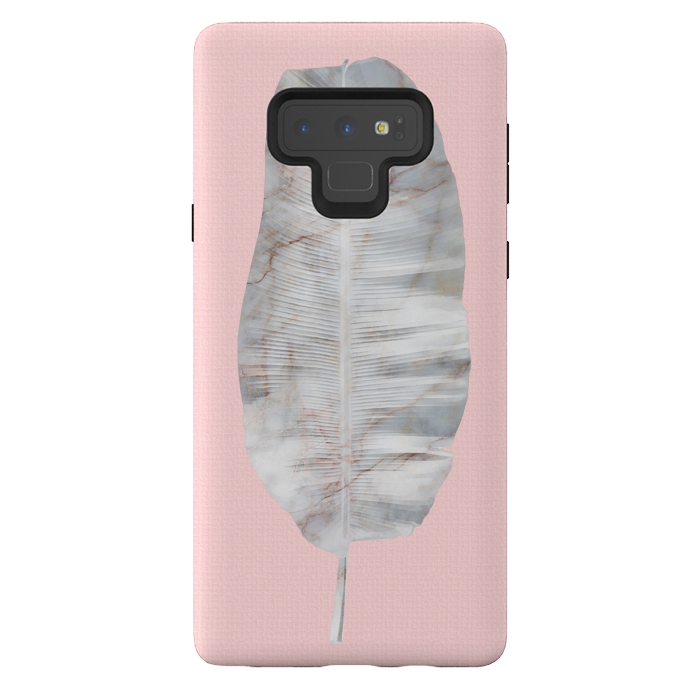 Galaxy Note 9 StrongFit  White Marble Banana Leaf on Pink Wall by amini54