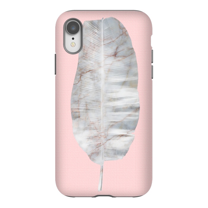iPhone Xr StrongFit  White Marble Banana Leaf on Pink Wall by amini54