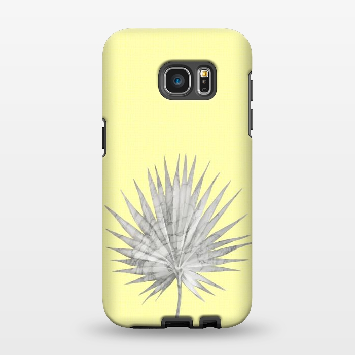 Galaxy S7 EDGE StrongFit  White Marble Fan Palm Leaf on Yellow Wall by amini54
