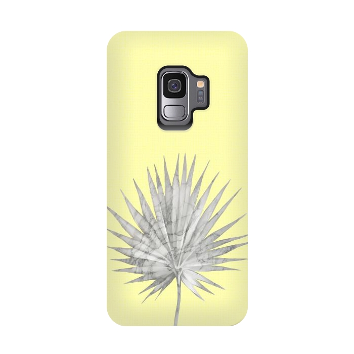 Galaxy S9 StrongFit  White Marble Fan Palm Leaf on Yellow Wall by amini54