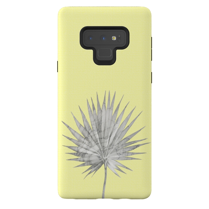 Galaxy Note 9 StrongFit  White Marble Fan Palm Leaf on Yellow Wall by amini54