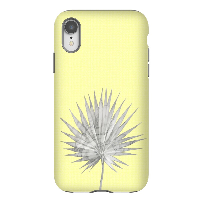 iPhone Xr StrongFit  White Marble Fan Palm Leaf on Yellow Wall by amini54