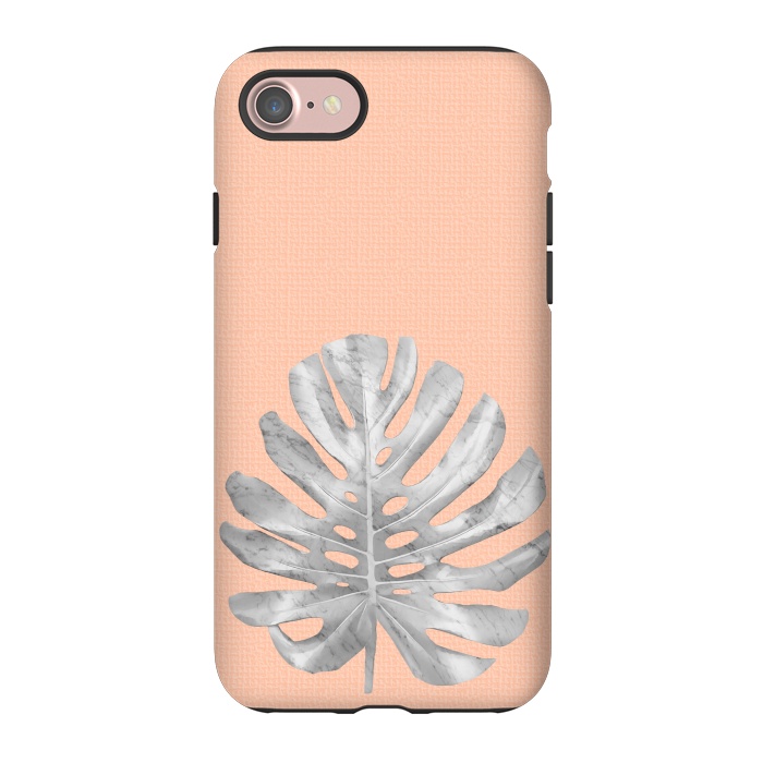 iPhone 7 StrongFit White Marble Monstera on Peach Wall by amini54