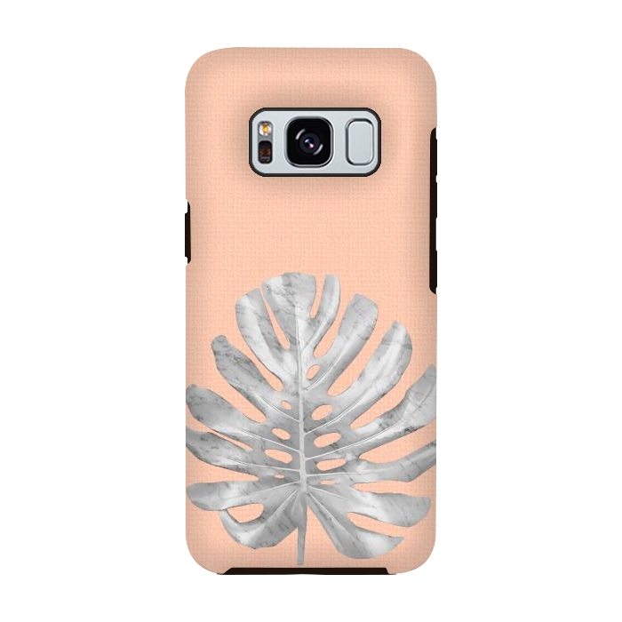 Galaxy S8 StrongFit White Marble Monstera on Peach Wall by amini54