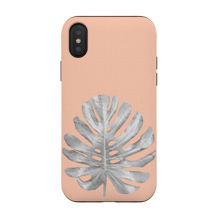 iPhone Xs / X StrongFit White Marble Monstera on Peach Wall by amini54