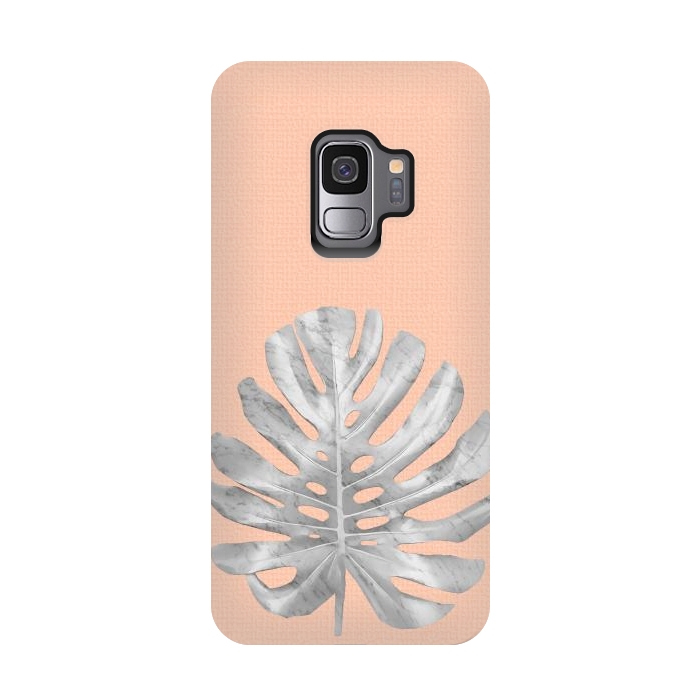 Galaxy S9 StrongFit White Marble Monstera on Peach Wall by amini54