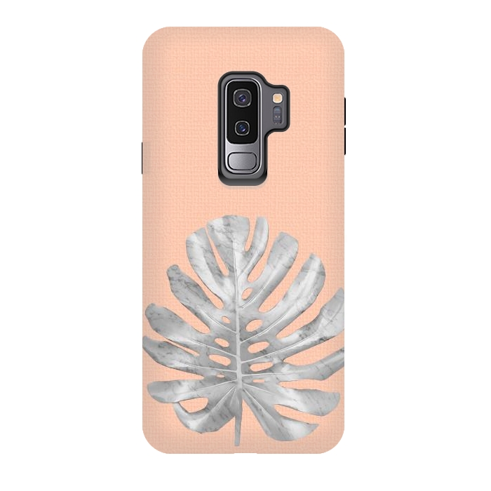 Galaxy S9 plus StrongFit White Marble Monstera on Peach Wall by amini54