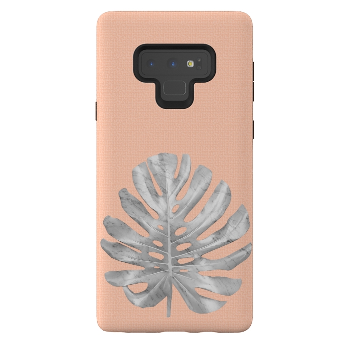 Galaxy Note 9 StrongFit White Marble Monstera on Peach Wall by amini54