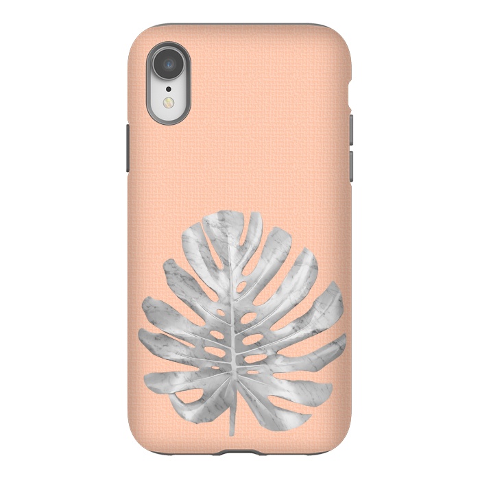 iPhone Xr StrongFit White Marble Monstera on Peach Wall by amini54
