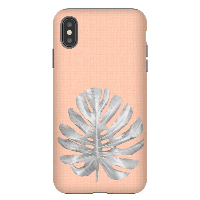 iPhone Xs Max StrongFit White Marble Monstera on Peach Wall by amini54