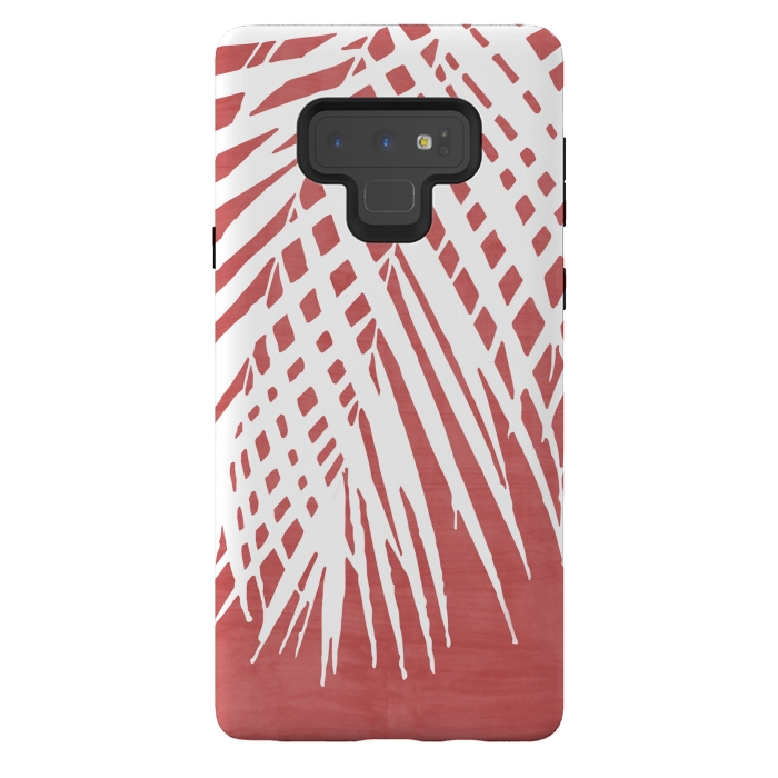 Galaxy Note 9 StrongFit  Palm Leaves on Red by amini54