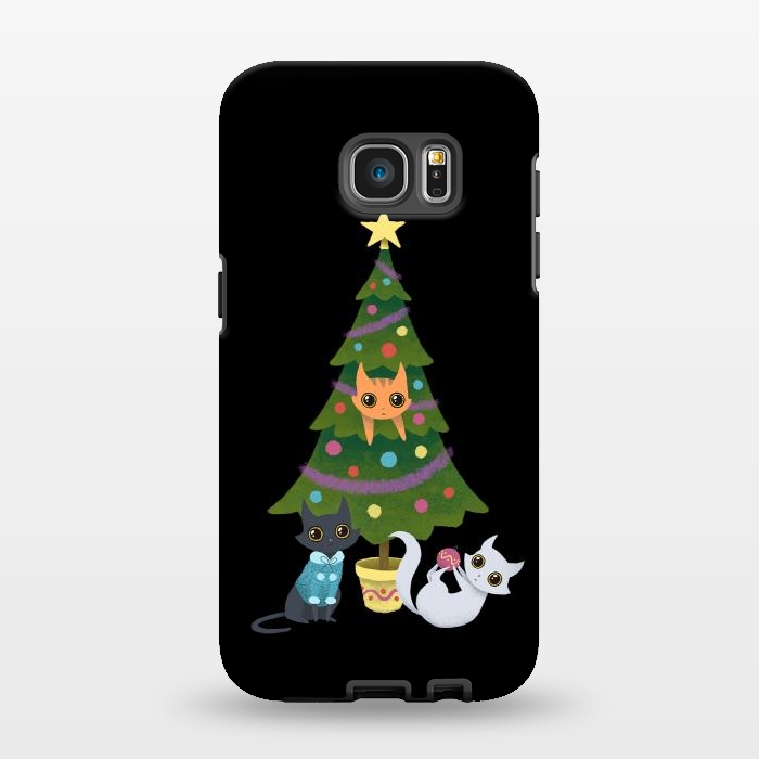 Galaxy S7 EDGE StrongFit Meowy christmas by Laura Nagel