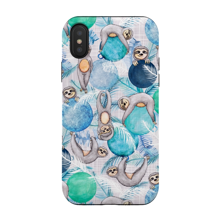 iPhone Xs / X StrongFit Tropical Christmas Sloth Party by gingerlique