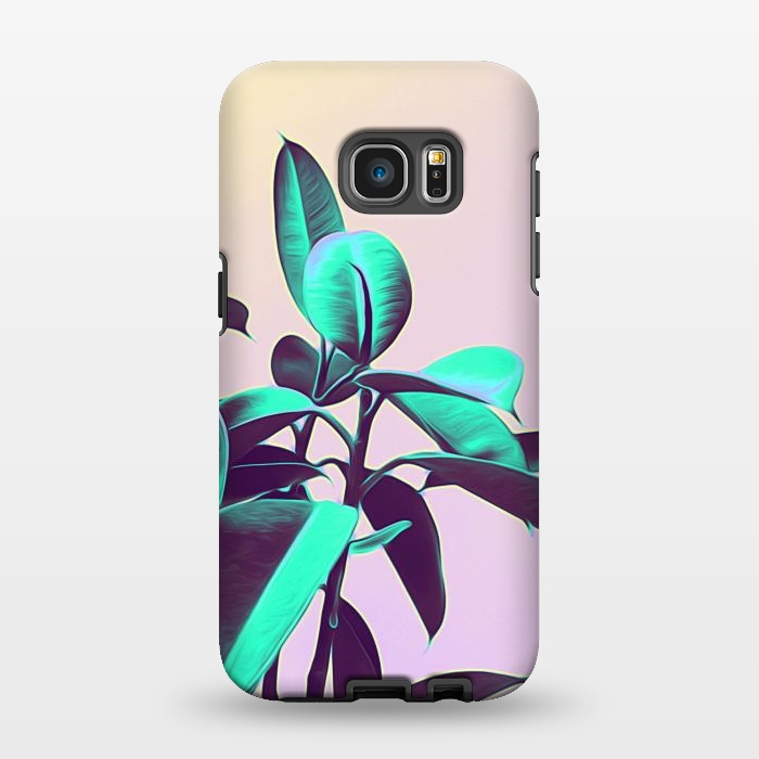 Galaxy S7 EDGE StrongFit Iridescent Green Leaves by Alemi