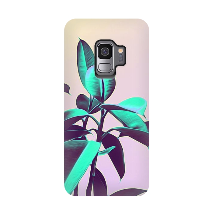 Galaxy S9 StrongFit Iridescent Green Leaves by Alemi