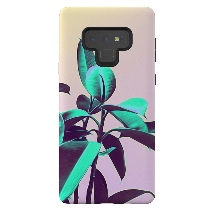Galaxy Note 9 StrongFit Iridescent Green Leaves by Alemi
