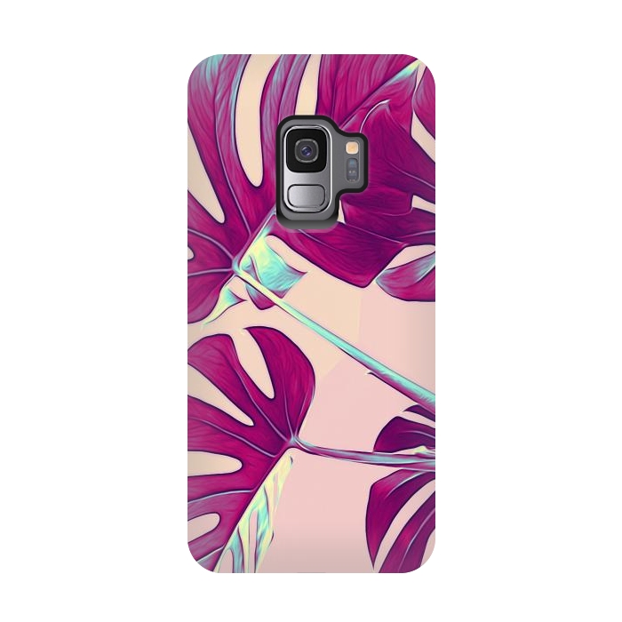 Galaxy S9 StrongFit Violet Monstera Leaves by Alemi