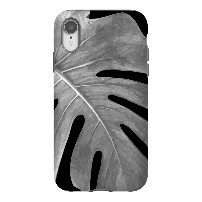 iPhone Xr StrongFit Black and White Monstera Leaf by Alemi