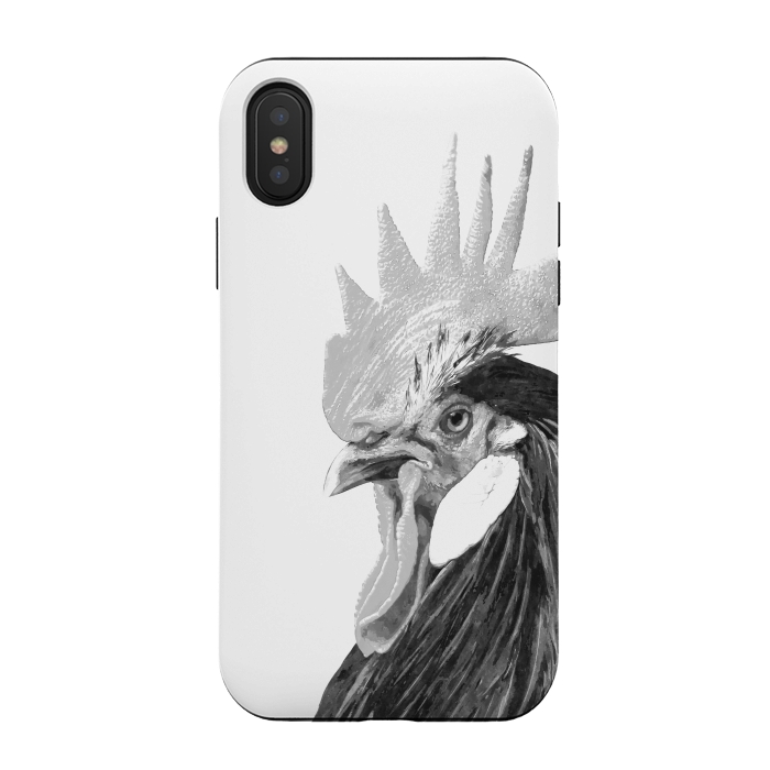iPhone Xs / X StrongFit Black and White Rooster by Alemi