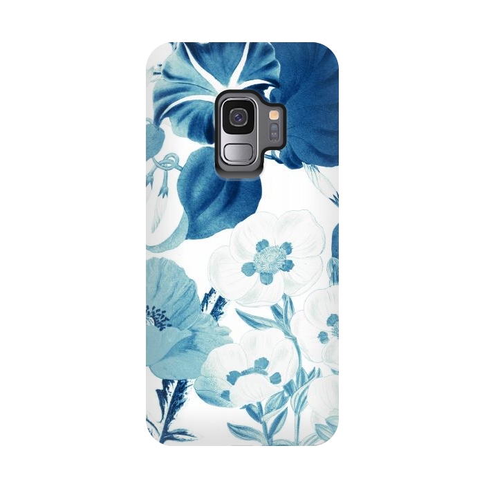 Galaxy S9 StrongFit Indigo blue watercolor flowers by Oana 