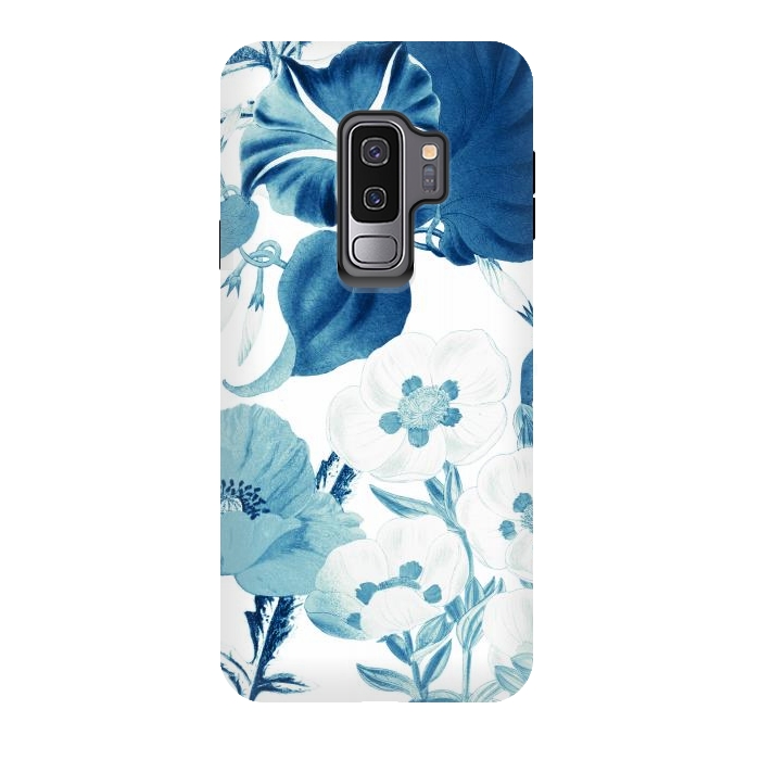 Galaxy S9 plus StrongFit Indigo blue watercolor flowers by Oana 