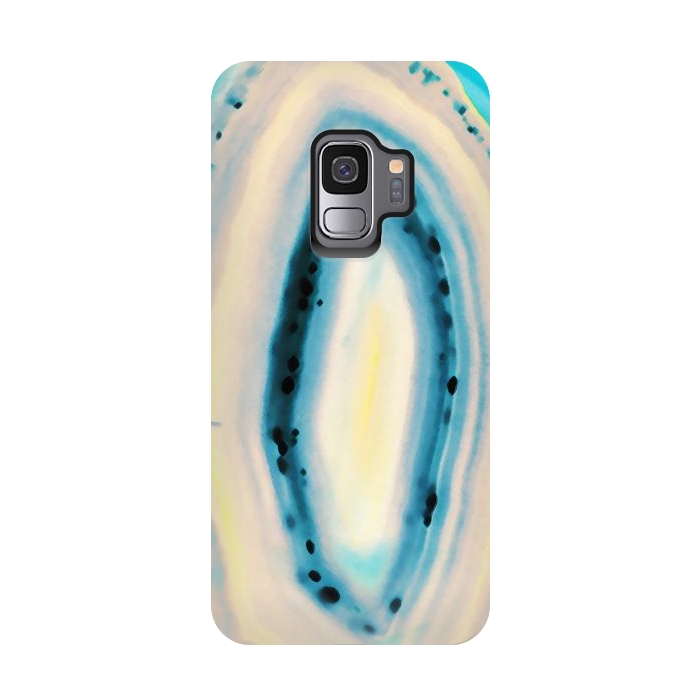 Galaxy S9 StrongFit Blue yellow brushed agata marble by Oana 