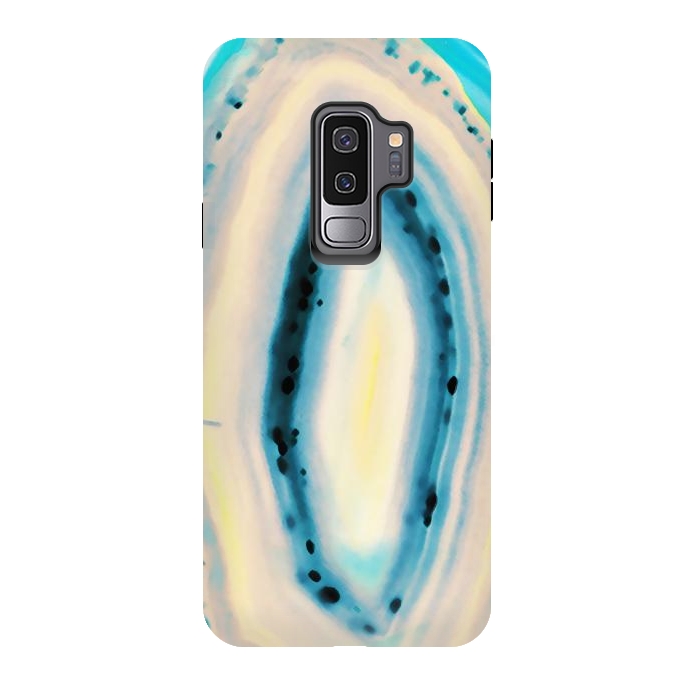 Galaxy S9 plus StrongFit Blue yellow brushed agata marble by Oana 
