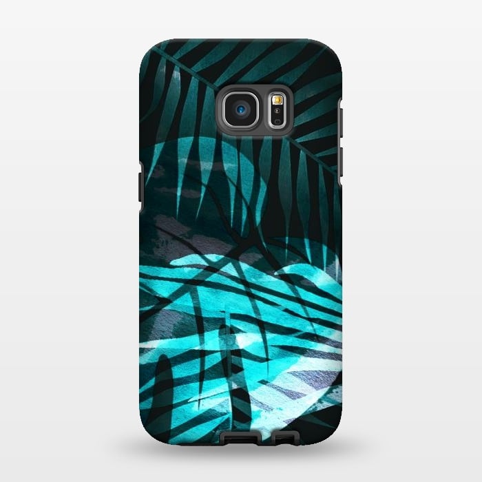 Galaxy S7 EDGE StrongFit metallic palm tropical leaves by Oana 