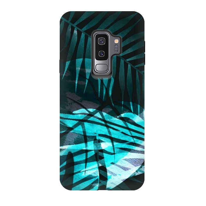 Galaxy S9 plus StrongFit metallic palm tropical leaves by Oana 