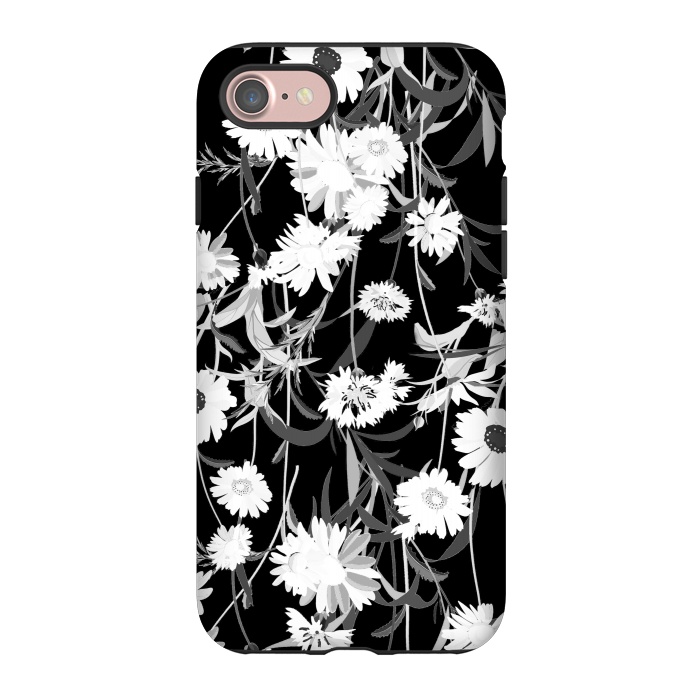 iPhone 7 StrongFit White daisies botanical illustration on black background by Oana 