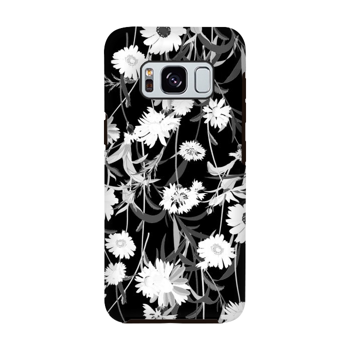 Galaxy S8 StrongFit White daisies botanical illustration on black background by Oana 