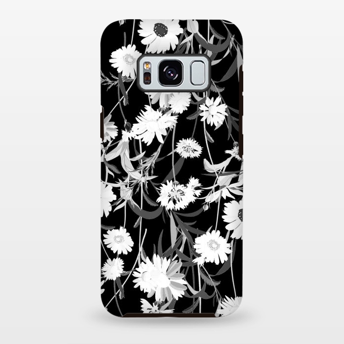 Galaxy S8 plus StrongFit White daisies botanical illustration on black background by Oana 