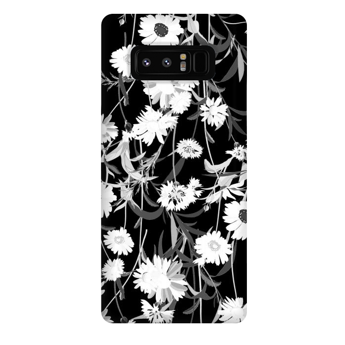 Galaxy Note 8 StrongFit White daisies botanical illustration on black background by Oana 