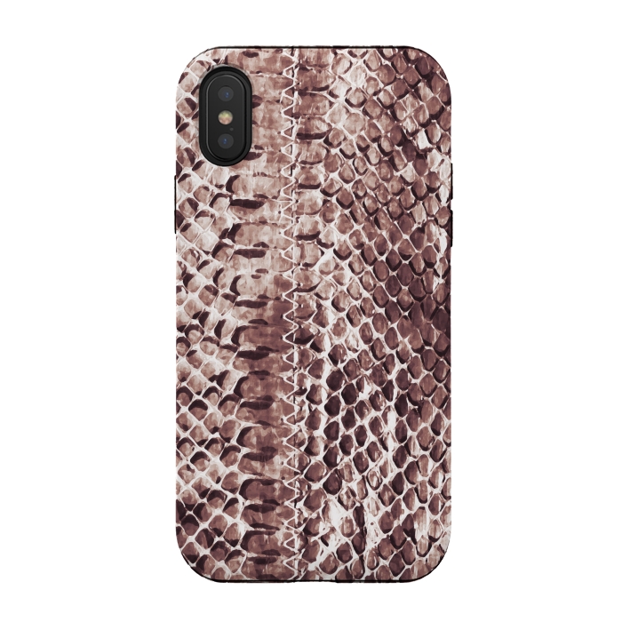 iPhone Xs / X StrongFit Reddish brown snake skin animal print by Oana 