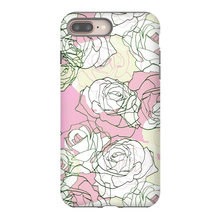iPhone 7 plus StrongFit Pink beige line art roses by Oana 