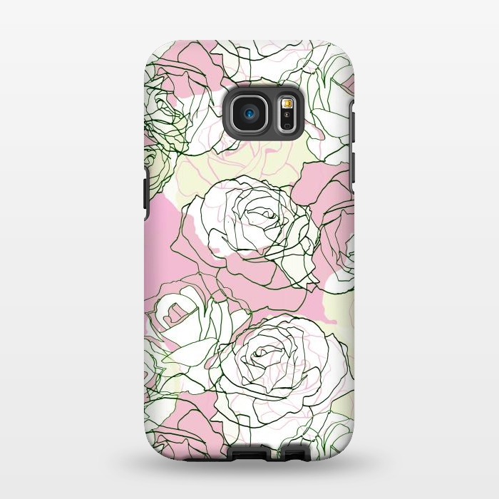 Galaxy S7 EDGE StrongFit Pink beige line art roses by Oana 