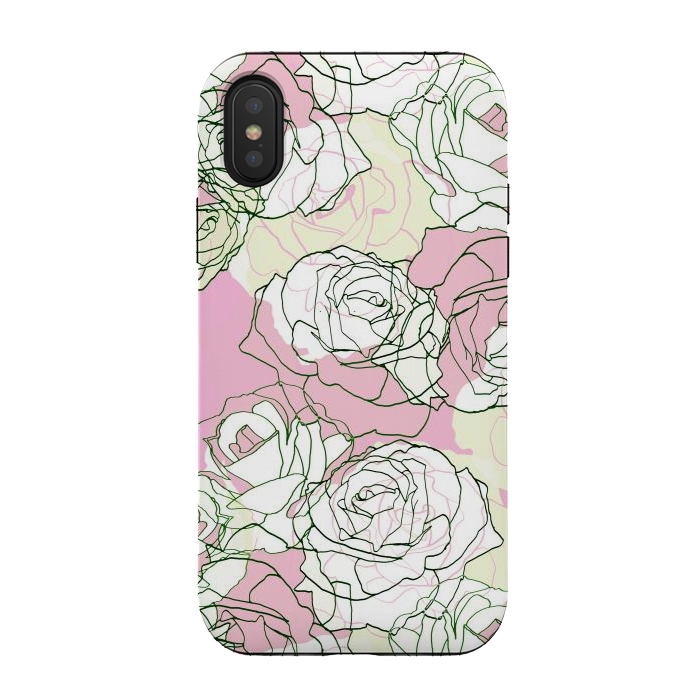 iPhone Xs / X StrongFit Pink beige line art roses by Oana 