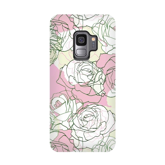 Galaxy S9 StrongFit Pink beige line art roses by Oana 