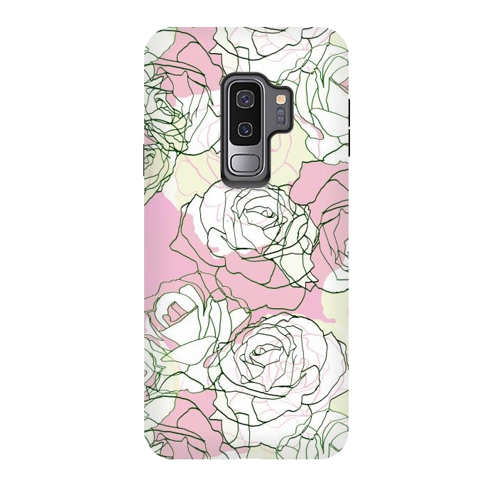 Galaxy S9 plus StrongFit Pink beige line art roses by Oana 