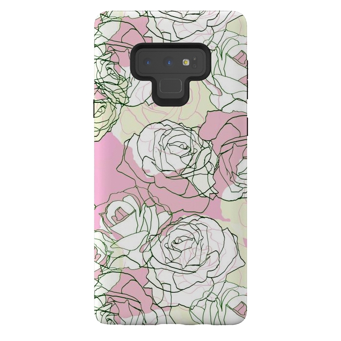 Galaxy Note 9 StrongFit Pink beige line art roses by Oana 