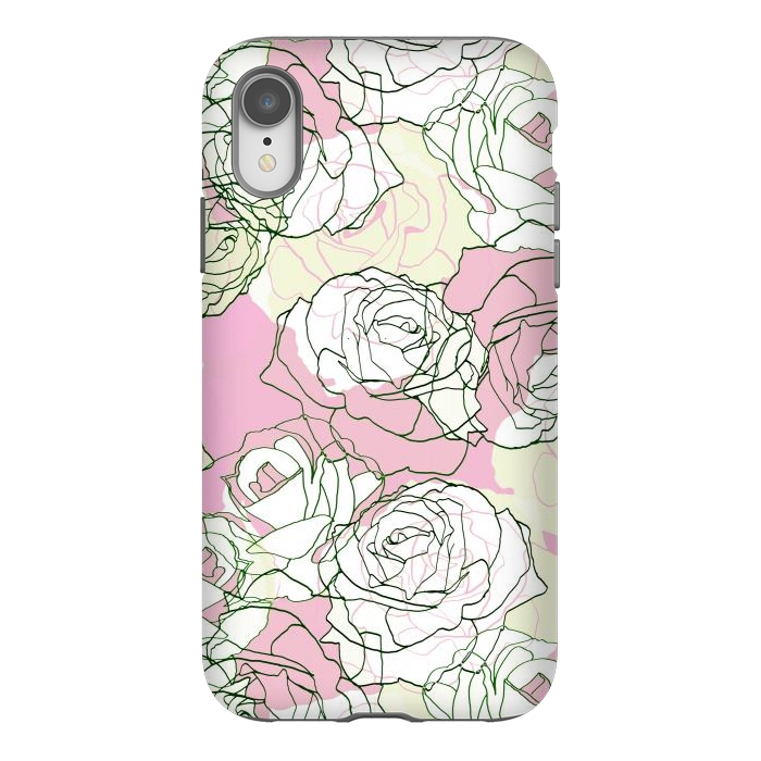 iPhone Xr StrongFit Pink beige line art roses by Oana 