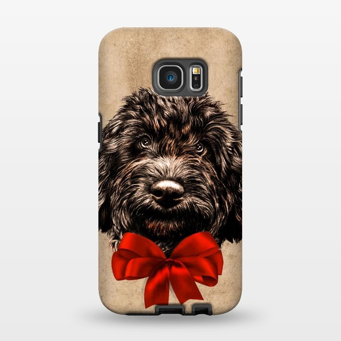 Galaxy S7 EDGE StrongFit Dog Cute Vintage Puppy Pet with Red Bow by BluedarkArt