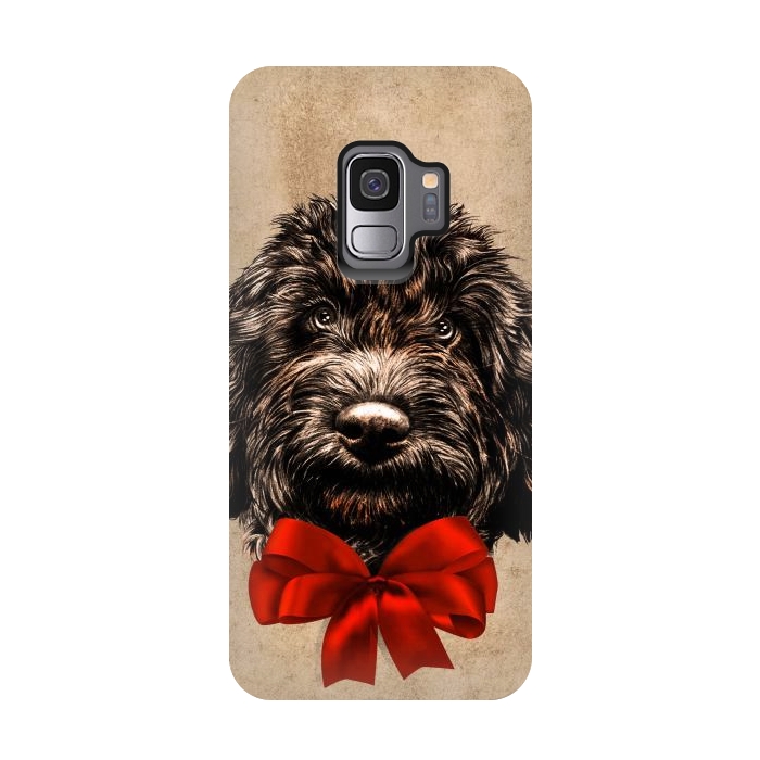 Galaxy S9 StrongFit Dog Cute Vintage Puppy Pet with Red Bow by BluedarkArt