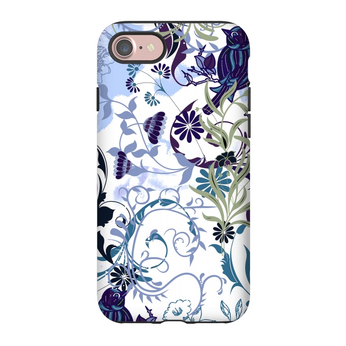 iPhone 7 StrongFit Line art botanical illustration - flowers and birds by Oana 